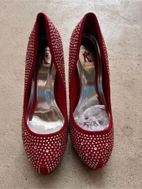 KAYLEEN By Los Angeles Red Crystal-Studded Pointed-Toe Pumps
